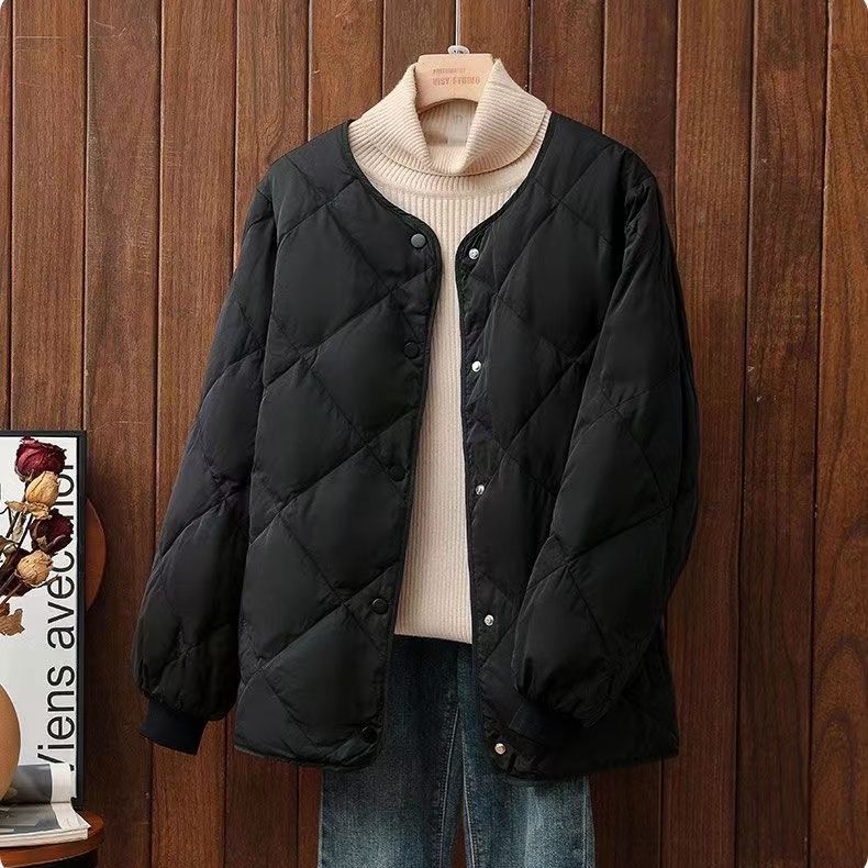 Autumn and Winter Short Hong Kong Style Diamond-Quilted Lightweight Down Cotton Coat Women's Loose Padded Jacket