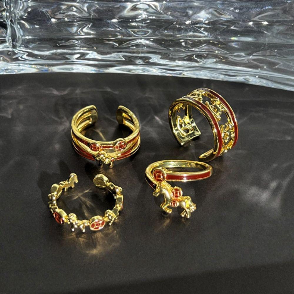 Adjustable Zodiac Horse Ring Cartoon Opening Ring Creative New Year Rings Gift