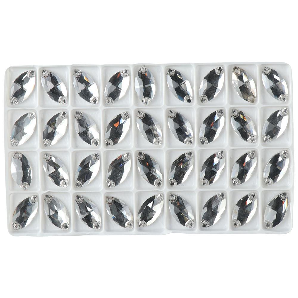 

36pcs DIY Crafts Clear Sew On Rhinestone White Crystals Sewing Stone Horse Eye Shape 0.35x0.7inch Flat Back for Costume золотой