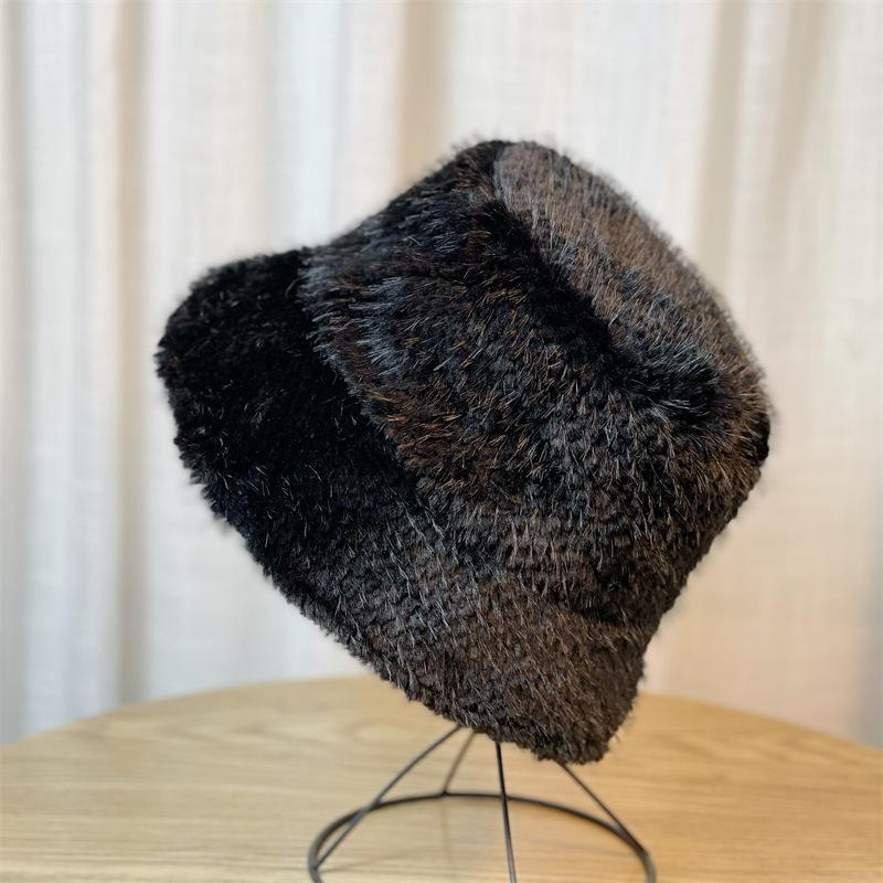 

Новый стиль шляпа рыбака женская зимняя норковая универсальная шляпа-ведро японская однотонная утолщенная шляпа-ведро зимняя трендовая Adjustable