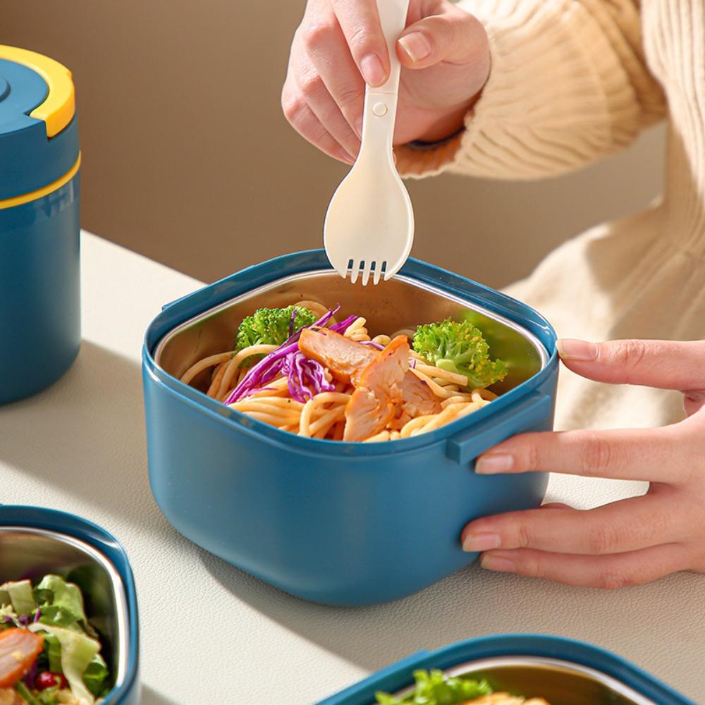 Plastic Bento Box Blue/Green/Pink/White Portable Lunch Box Lunch Box with Cutlery  Office Worker