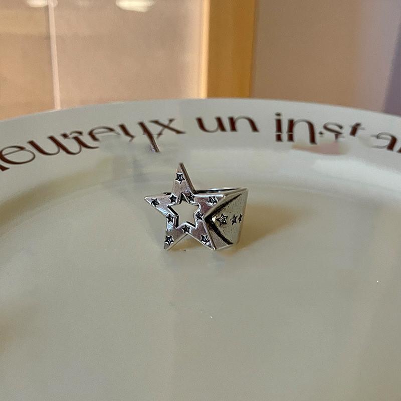 Retro Inspired Adjustable Star Design Ring In Unique Antique Shade Silver