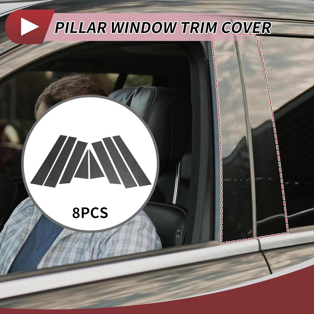 8 Pcs Door Pillar Window Trim for Nissan Rogue 2014-2020 Front Rear Left Right Anti Scratch Sticker Pillar Posts Cover Carbon Fiber Pattern Black