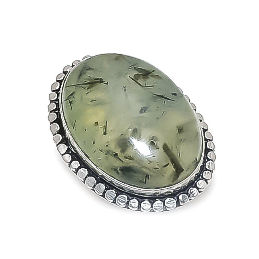 Moss Prehnite Gemstone 925 Sterling Silver Jewelry Ring Size 6