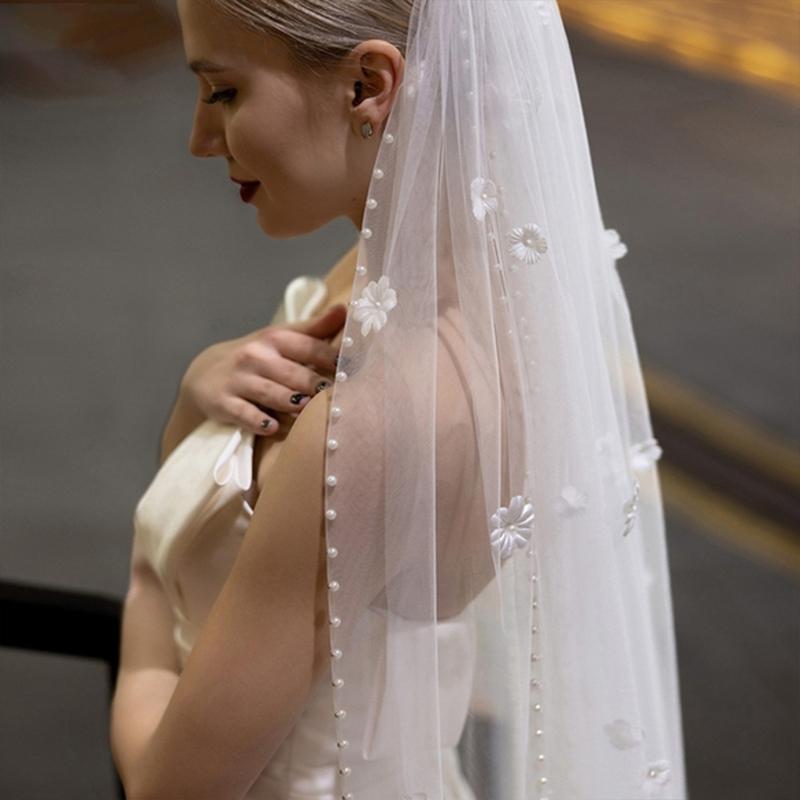 Romance Beaded Bridal Veils Long U Shape Chapel Train Veils For Bride Beach Church Wedding And Special Event Photoshoots