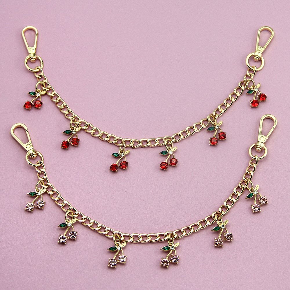 DIY Zinc Alloy Bag Hanging Chain with Cherry Pendant Detachable Clothing Pants Chain Shoulder Bag Carrying Chain for Woman