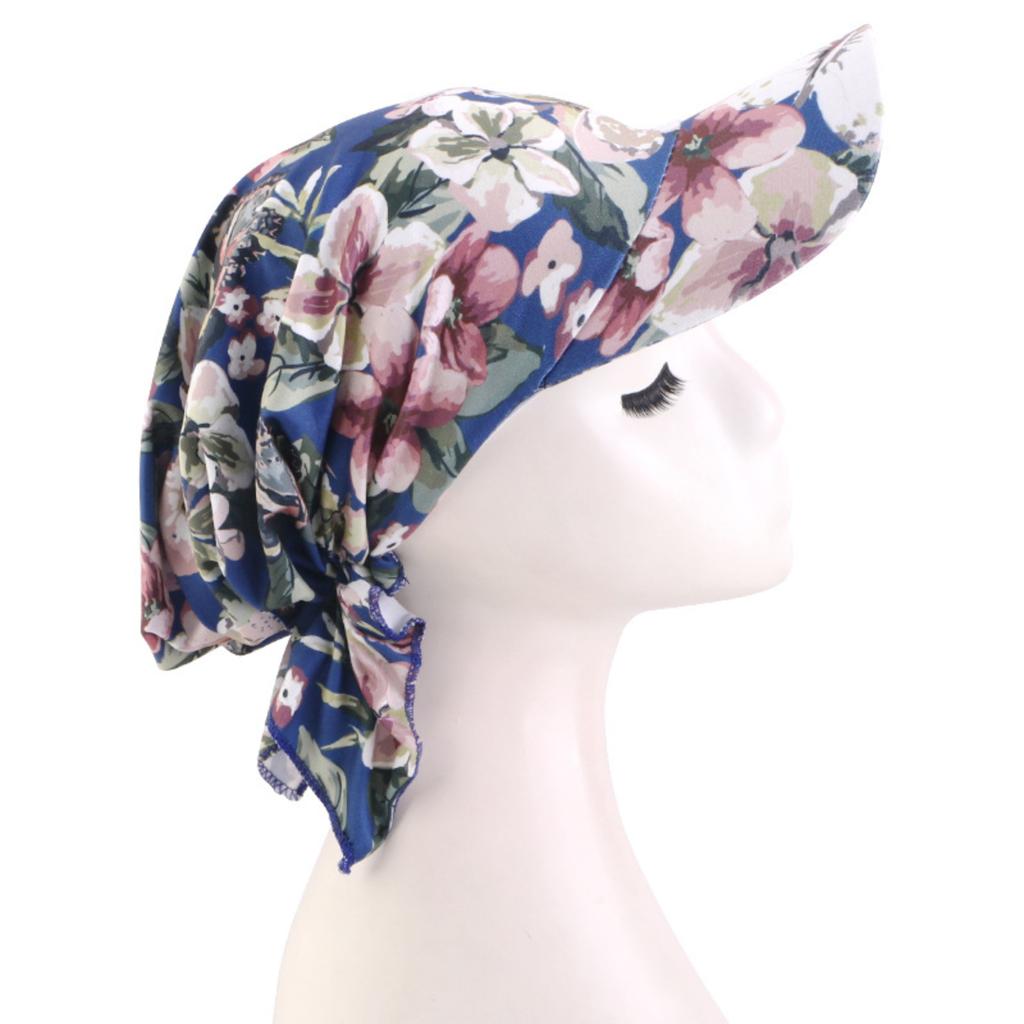 Cotton Outdoor Visor Hat with Attached Scarf Head Cover Adjustable Lightweight Sun Protection Cap for Women and Men