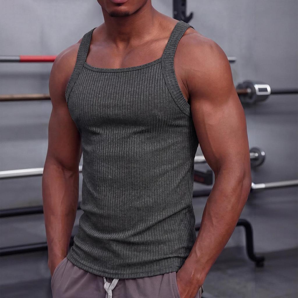 Herren Quadratischer Ausschnitt Enges Muskel Tanktop für Workout Training