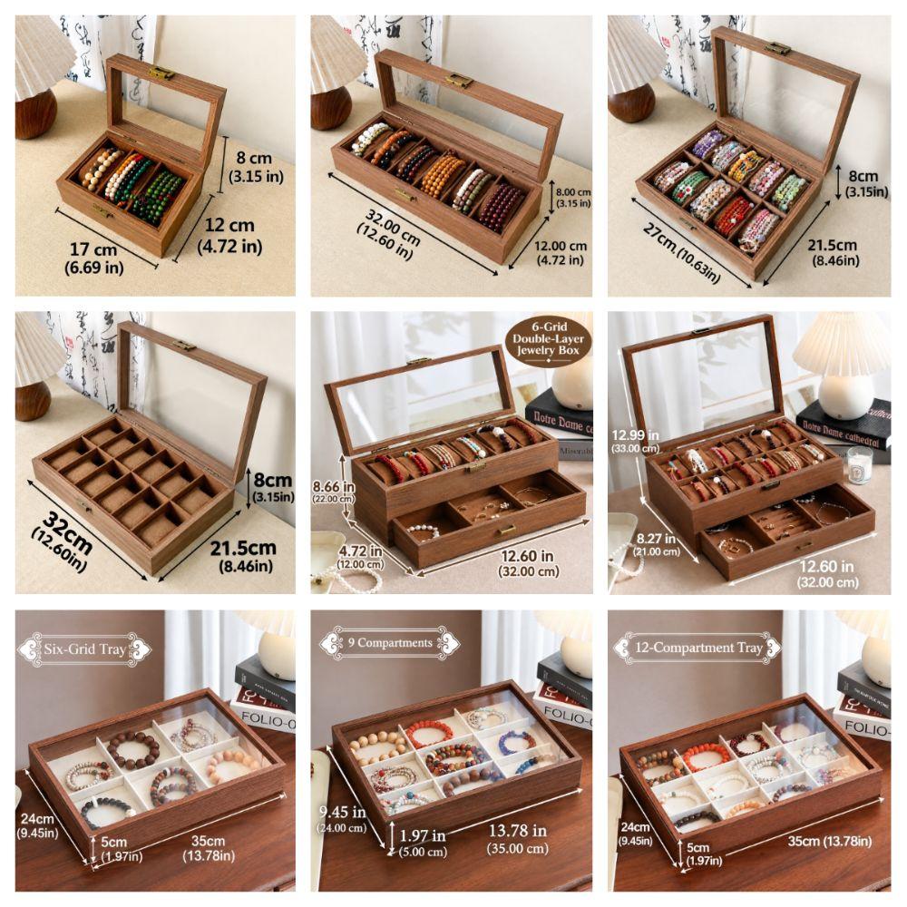 Wooden Bead Bracelet Storage Box Large Capacity Bracelet Display Case Ring Watch