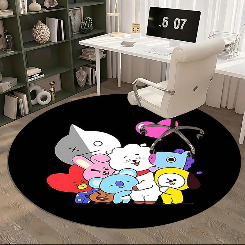 Kpop Chair Mat Round Rug-Office Carpet, Machine Washable, Non-slip, Suitable for Living Rooms, Bedrooms