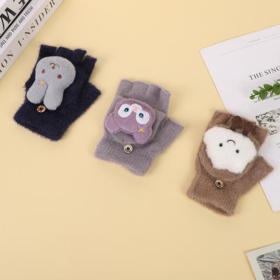 Winter New Imitation Cashmere Half-finger Flip-up Gloves Cartoon Cute Student Warm Thickened Knitted Gloves for Men