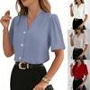 Women's New Summer V-neck Fashion Button Casual Business Short-sleeved Shirt