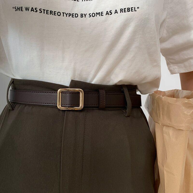 Pu Leather Belt For Women Square Buckle Pin Buckle Jeans Black Belt Chic Luxury Brand Ladies Vintage Strap Female Waistband