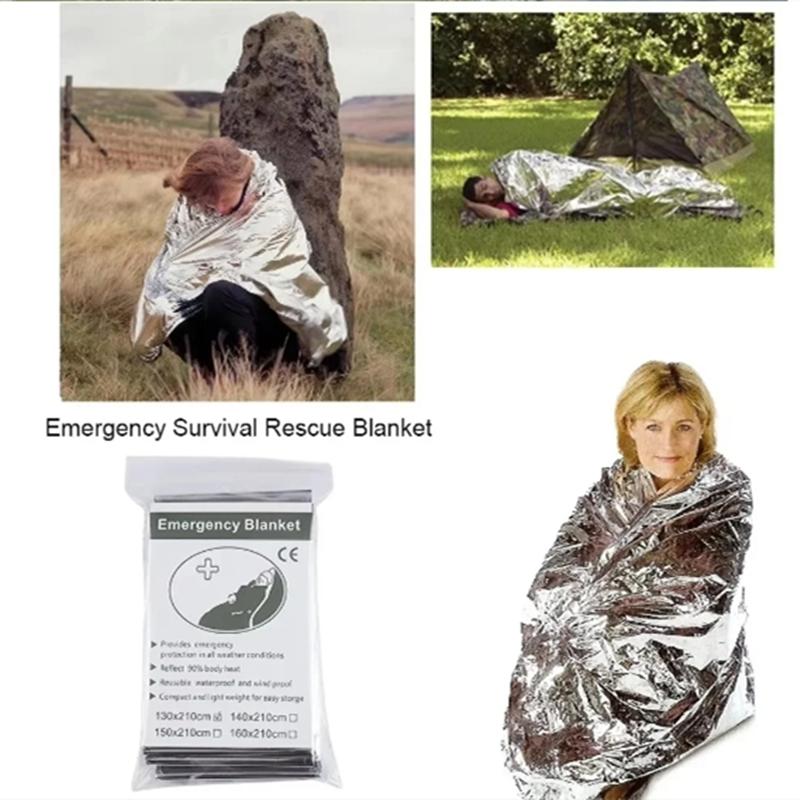 Outdoor Emergency Sliver Survival Blanket Waterproof First Aid Rescue Curtain Foil Thermal Military Blanket160X210Cm