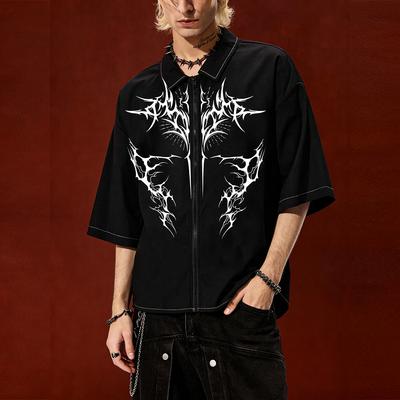 Men's Y2K Gothic Symmetric Thorn Print Loose Zip Shirt