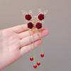 Retro Red Velvet Rose Butterfly Claw Luxury Rhinestone Tassel Hair Clip Crab Barrettes For Women Hair Accessories French Headwear