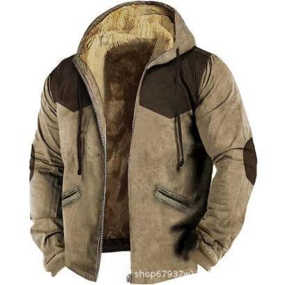 Pulover cu glugă și fermoar, Imprimeu digital cu model multicolor, Palton din bumbac maro M black
