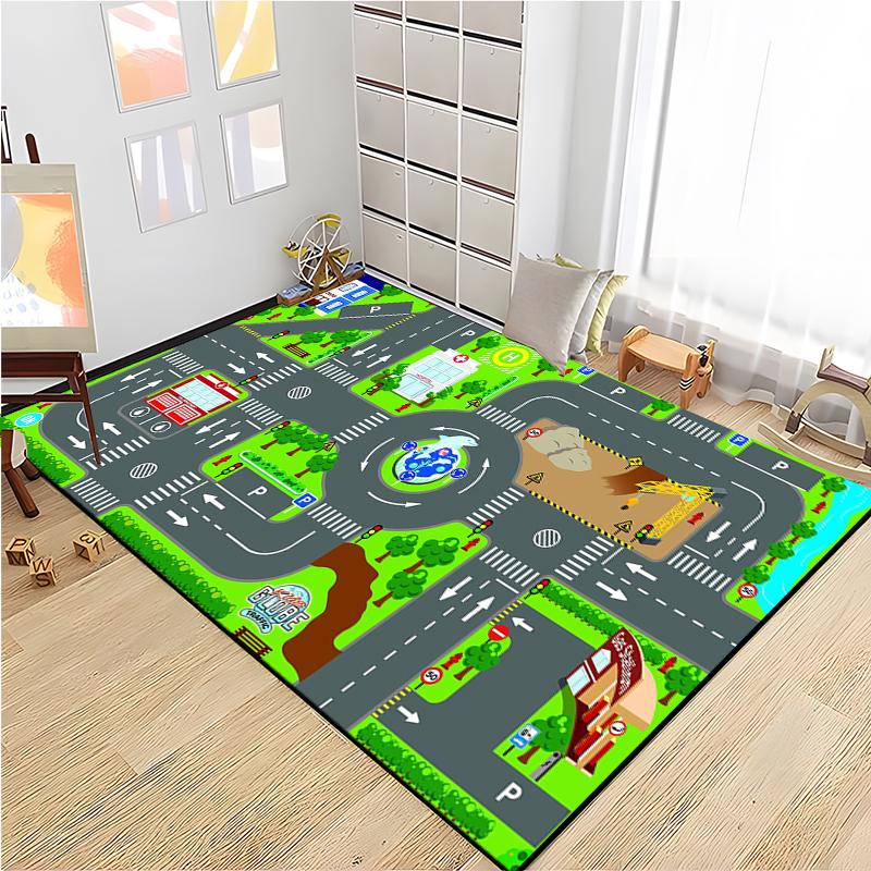 Kids Road Traffic Carpet Cartoon Car Toys Area Rug for Boys Girls City Life Educational Rugs Baby Room Bedroom Nursery Play Mat