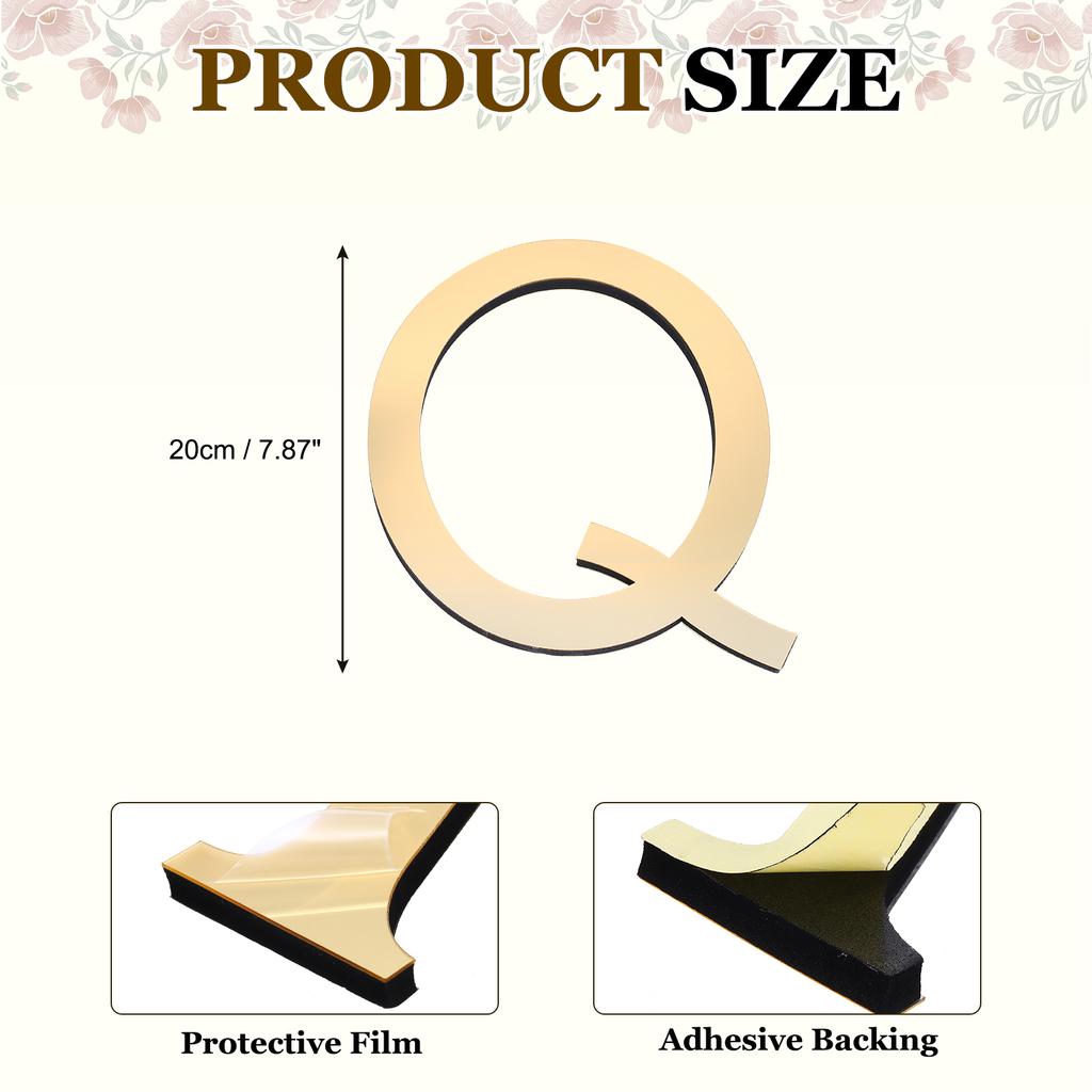 20cm 3D Mirror Acrylic Wall Sticker 26 English Letters Wall Sticker Decals Self-Adhesive Wall Art Mural Home Party Light Gold