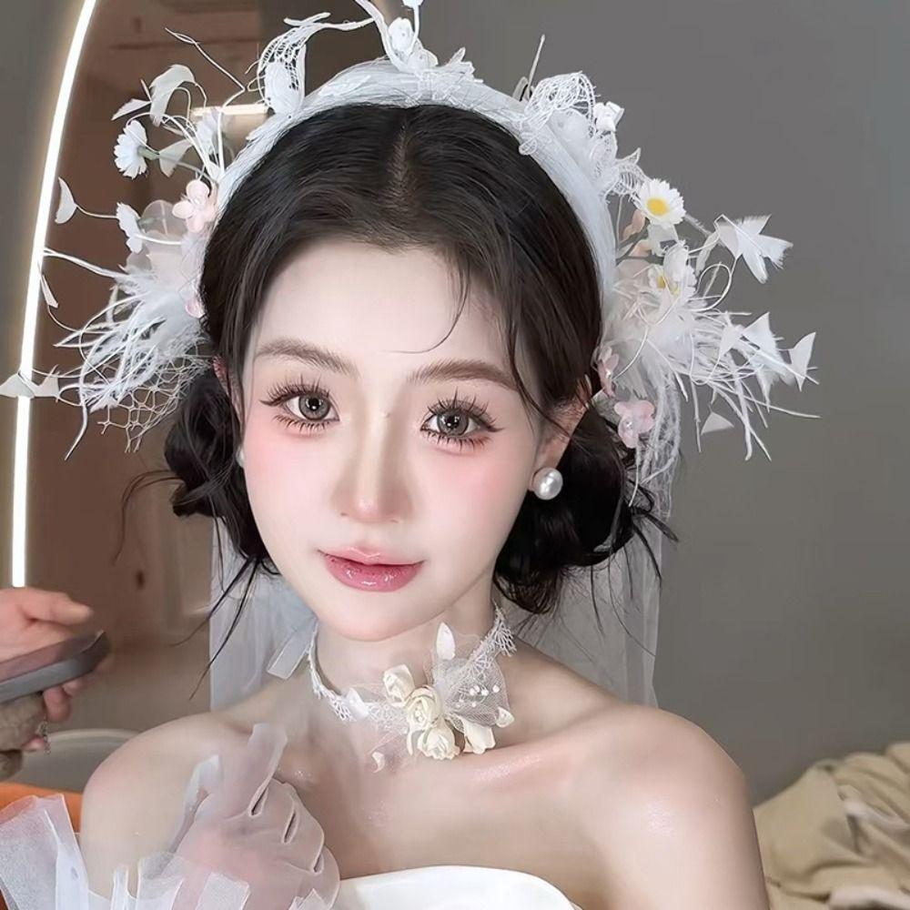 White Flower Bride Headdress Elegant Photography Headband Bridal Headwear  Hair Accessories