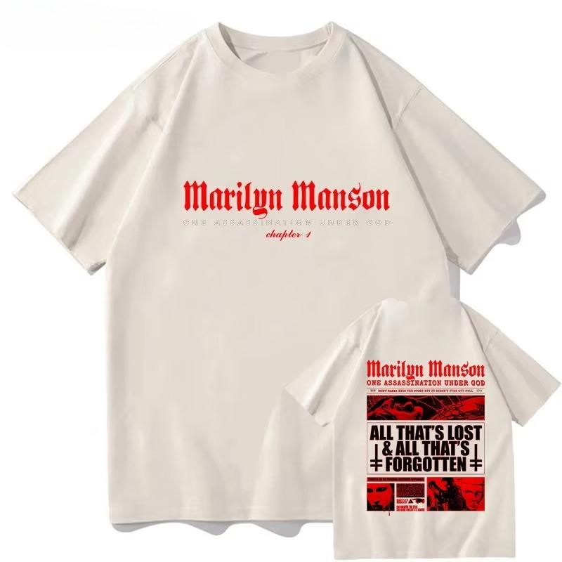 2026 Marilyn Manson Mens and Womens Harajuku Oneck Summer Casual Pure Cotton FashionAesthetics Short Sleeve Streetwear