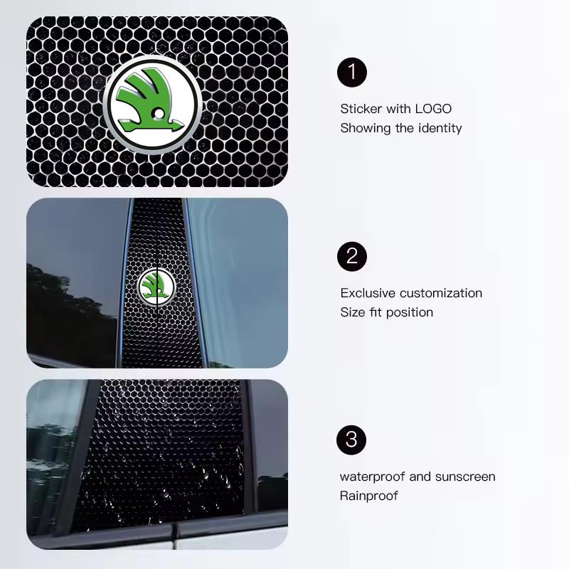 WMZW4 Car B-Pillar Center Column Cover Decals Decoration Stickers for Skoda Logo Octavia Yeti VRS Kodiaq Karoq Tour Superb Fabia Rapid
