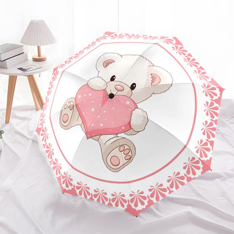1pc Teddy Bear Heart Pink Automatic Umbrella Portable Home Essential Umbrella, Iron Umbrella Structure Suitable for All Seasons Yy251123132