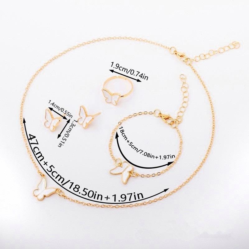 Fashion European American Style Butterfly Enamel Jewelry Four Piece Set For Women