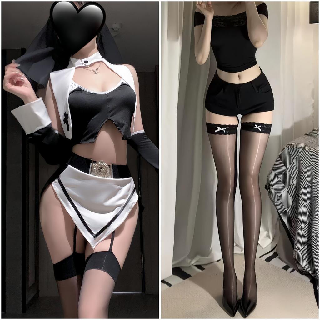 Punish nun sexy cosplay hollowed cos uniform free slit seduction suit
