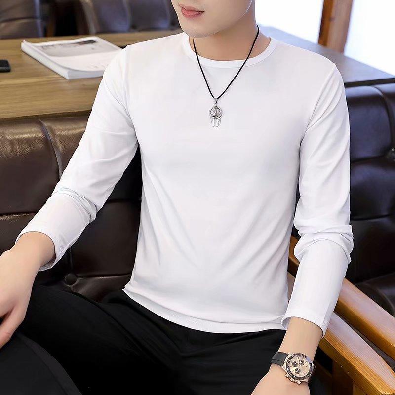 Men's Casual Corduroy Long Sleeved Round Neck T-shirt Fashion Top Solid Color Fashion T-shirt