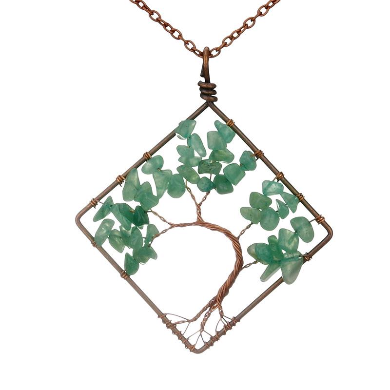 Handmade Vintage Tree of Life Necklace with Wire-Wrapped Natural Crushed Stone Crystal