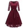 Women Vintage Princess Floral Lace Cocktail V-Neck Party Aline Swing Dress