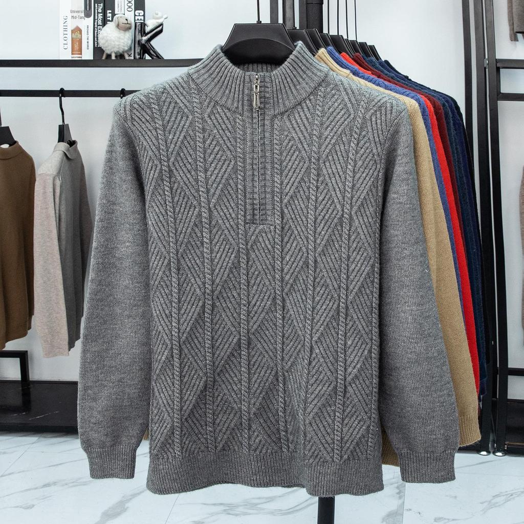 2025 Men's Fashionable Half-High Collar Zipper Jacquard Knit Sweater