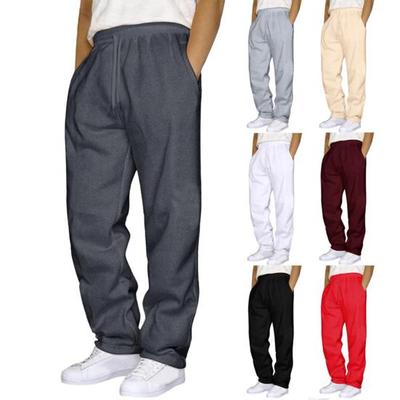 Unisex Spring Fall Pants with Side Pockets Elastic Waist Straight Wide Leg Sweatpants Slacks Solid Color Loose Street Style Sport Trousers