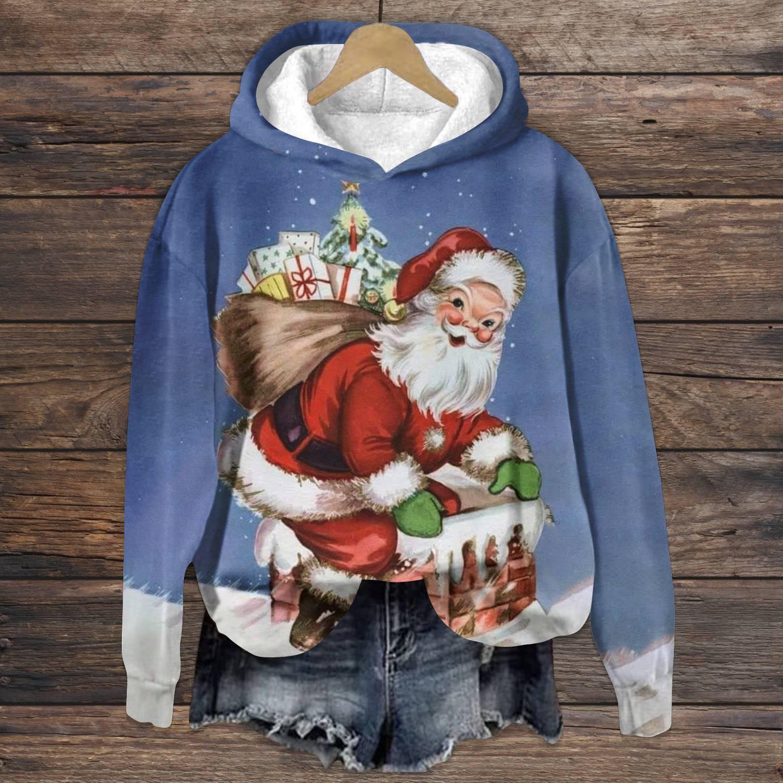 

Женская повседневная мода с рождественским принтом, длинный рукав, круглый вырез, пуловер, топ, популярная корейская одежда Y2k 6XL