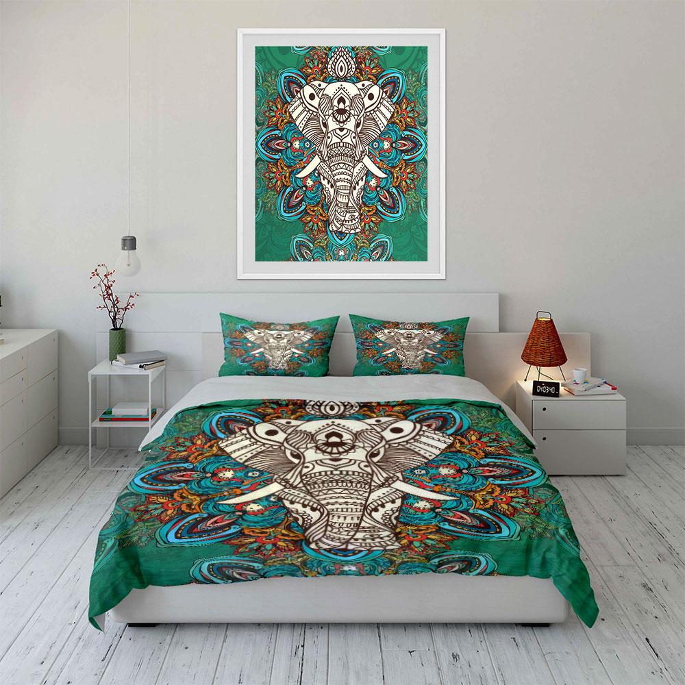 Elephant Mandala Art Set Decor Soft Skin-Friendly Bedding Set Includes 1 Duvet Cover And 2 Pillowcase Gift