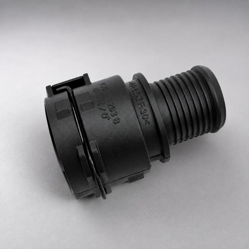 ABS Heater Hose Fitting with Clip-Side Connection and Ribbed Hose End 95089363 95089364 for Automotive Heater-Hose Replacement Work