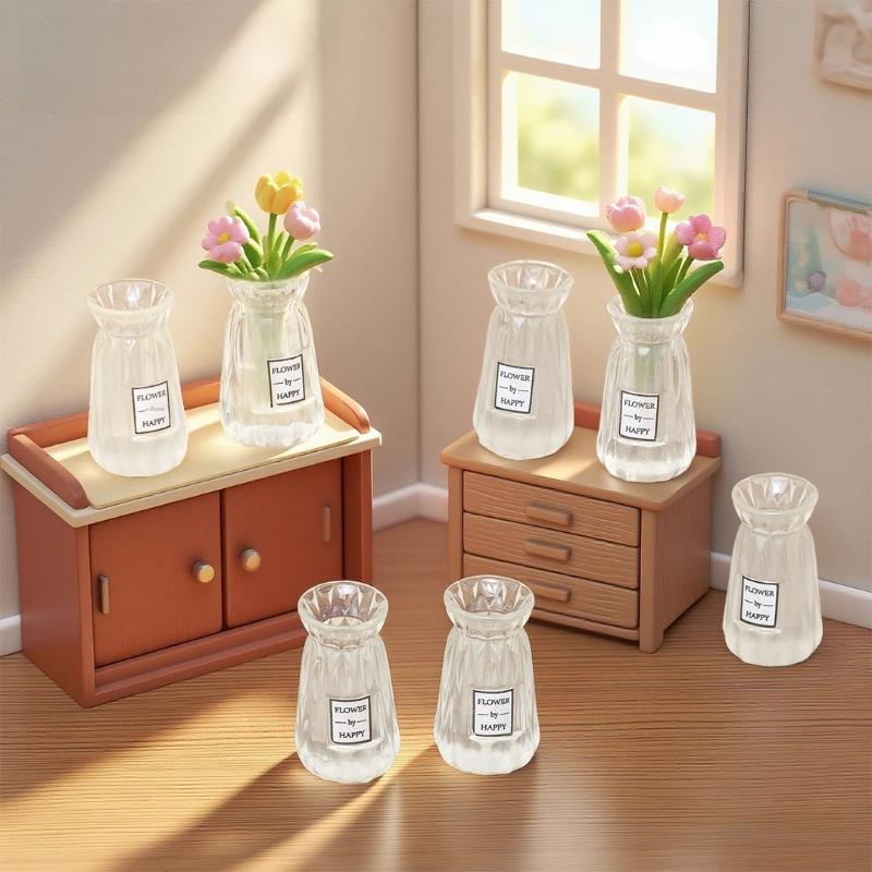 5/10Pcs Miniature Dollhouse Ornament Small Clear Vase Model Resin Craft Figurine Fairy Garden Decor Diy Accessory