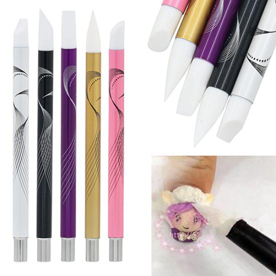 

5 шт. металлическая акриловая ручка для дизайна ногтей, силиконовая ручка для рисования, кисть для дизайна ногтей