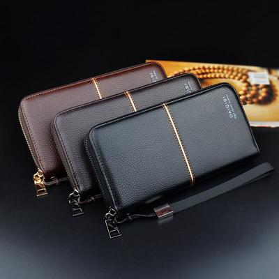 New Men's Long Zipper Clutch: Business Casual Soft Leather Wallet with Large Capacity for Cards and Phone.