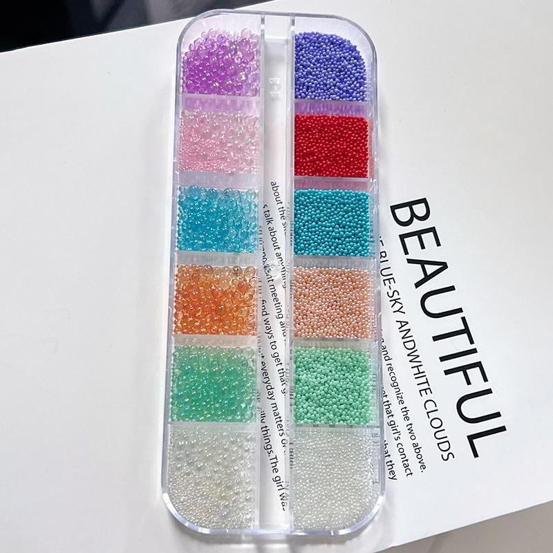 12 Grids/Box 3D Nail Art Charms Mix Round Colorful Pearls Beads Jewelry Manicure Craft Accessories For Decoration