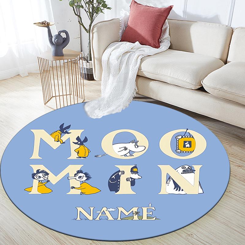 Custom Name,Moomin pattern round rug,Carpet Rug for Living Room Bedroom Playroom ,Non-slip Floor Mat,Holiday Gifts and Birthday Gifts.