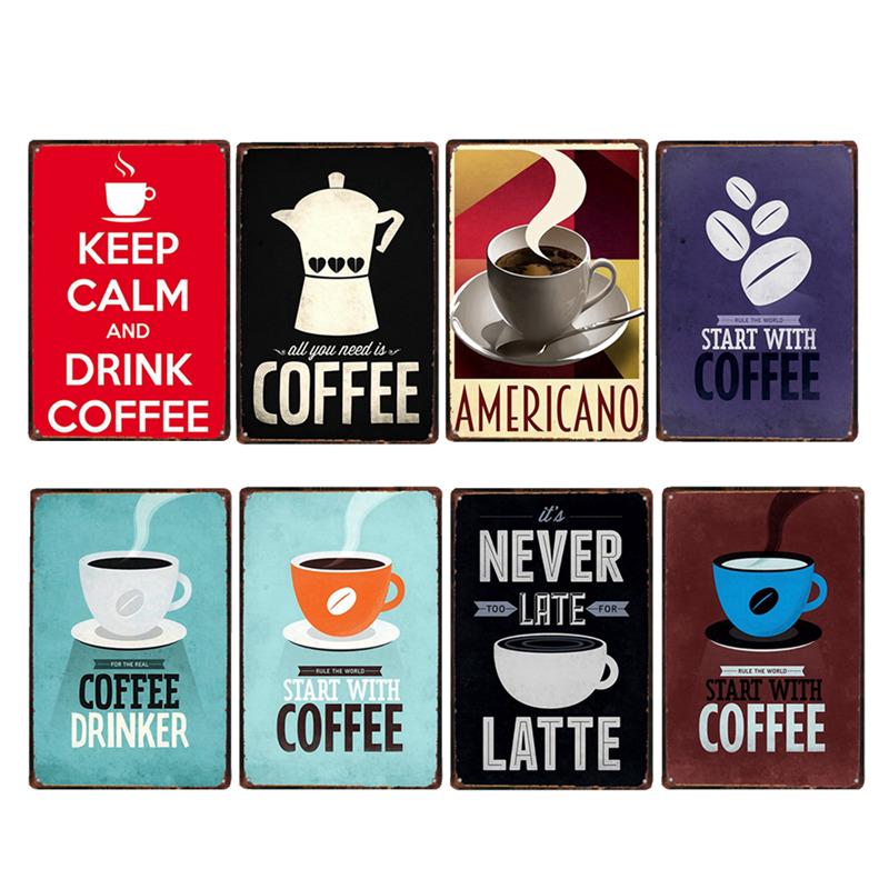 Coffee Sign Vintage Wall Decor Plaque Metal Retro Poster Decorative Coffee Plates Tin Cafe Decoration 20x30 Cm