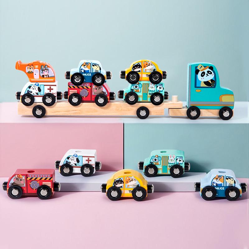 Montessori Magnetic Wooden Train Toys Early Educational Cognition Animal Toy Sorting Learning Teaching Car Cartoon Set For Kids