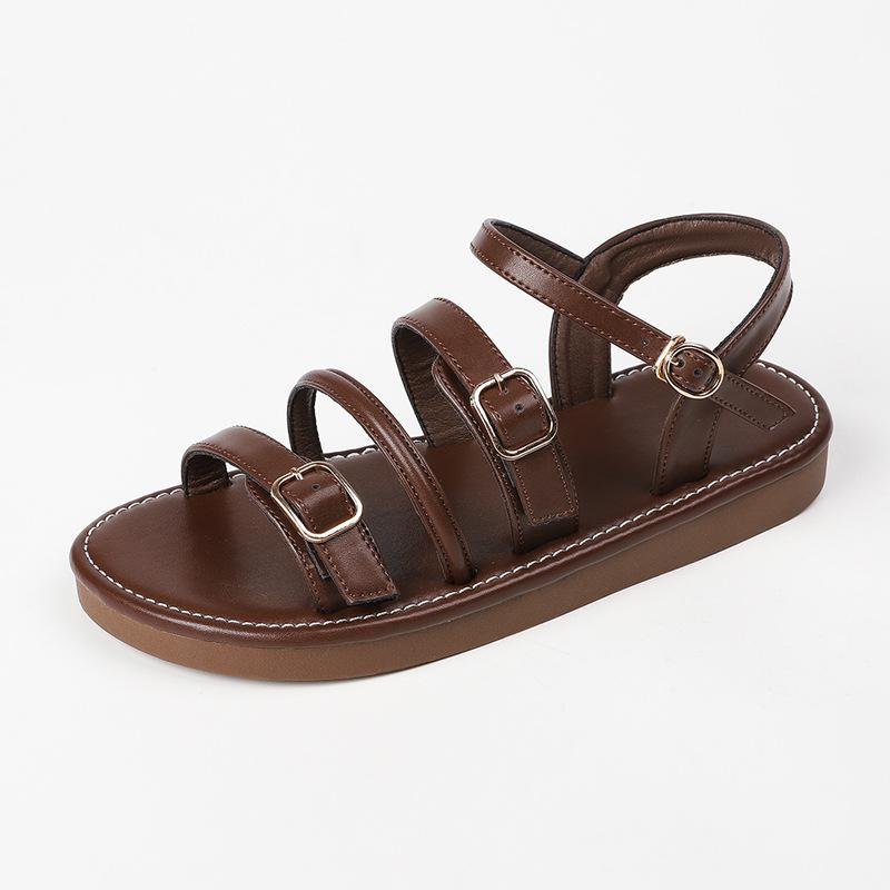 

Fashion narrow band double buckle gladiator sandals women black/brown platform sandalias mujer Roman designer summer beach shoes 2025 34 коричневый