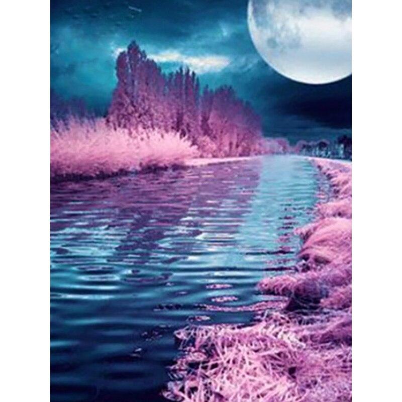 5D DIY Diamond Painting Moonlight  Diamond Embroidery Moonscape Cross Stitch Full Round Drill Home Decor Manual Art Gift