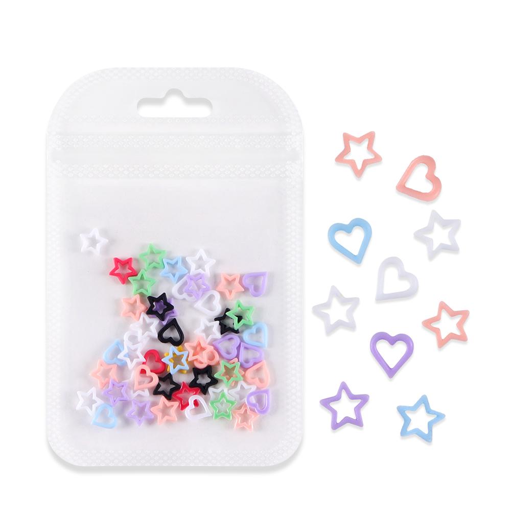 

50 шт. Y2K Macaron 3D Nail Art Charms, полое сердце, звезда, украшения для ногтей, смоляные стразы, аксессуары для ногтей, для женщин и девочек, украшения