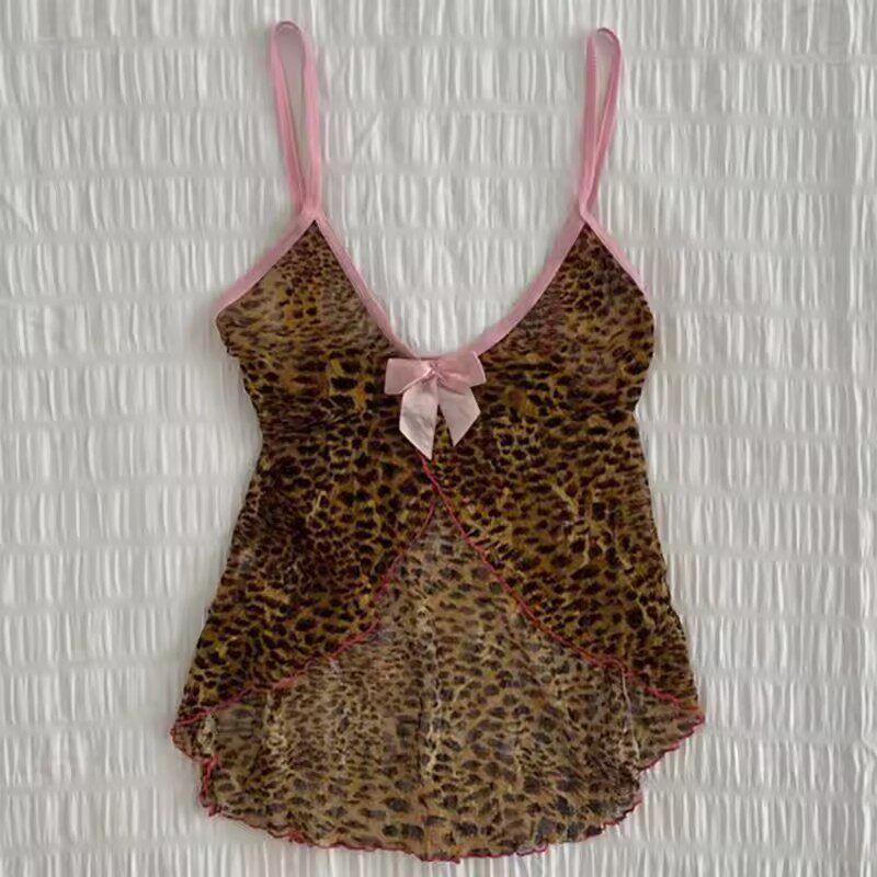 2025 Summer New Style American Sweet and Spicy Style Leopard Print Sexy Suspender Top for Women