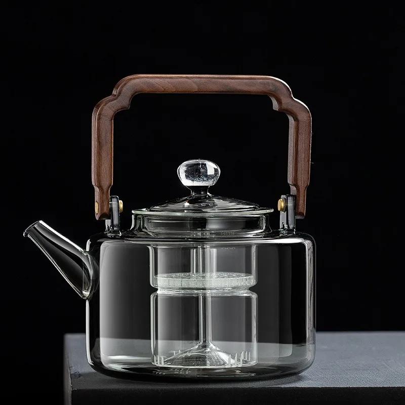JUSTINLAU Glass Teapot Integrated Steaming and Boiling kettle with Handle Thickened Filter Heat-resistant Teapot For Home Office