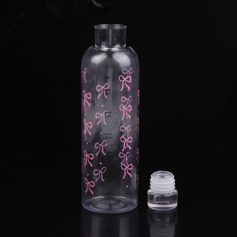 Kawaii Bow Plastic Water Bottle With Time Scale Transparent Water Cup For Outdoor Sports Drinking 500Ml Juice Milk Water Bottle